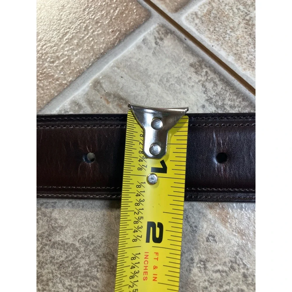Perry Ellis Mens Reversible Leather Belt‎ Silver Buckle Size 48 120 Brown Black